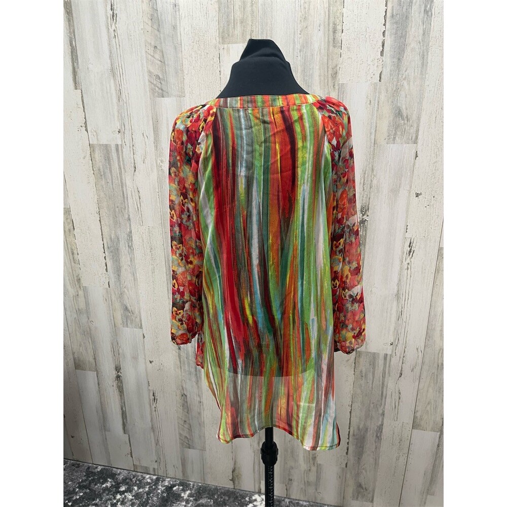 Figueroa & Flower Sheer Tunic Blouse Womens Sz M Multicolor Floral Sheer Button - Picture 3 of 9